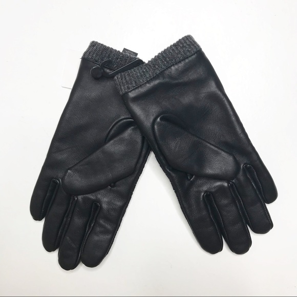 NWT 14th & Union Black Leather Puffer Moto Gloves - Picture 3 of 6
